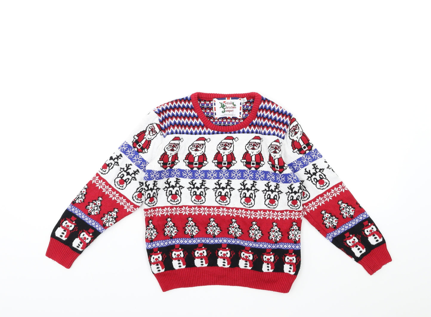 British Christmas jumpers Boys Red Striped  Pullover Jumper Size 5-6 Years  - christmas