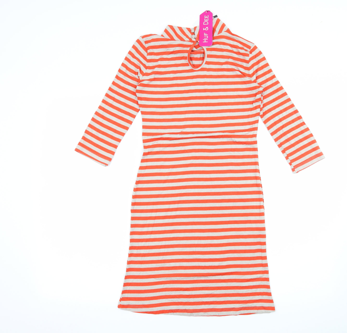 Huff & Dee Womens Orange Striped Jersey Bodycon  Size S