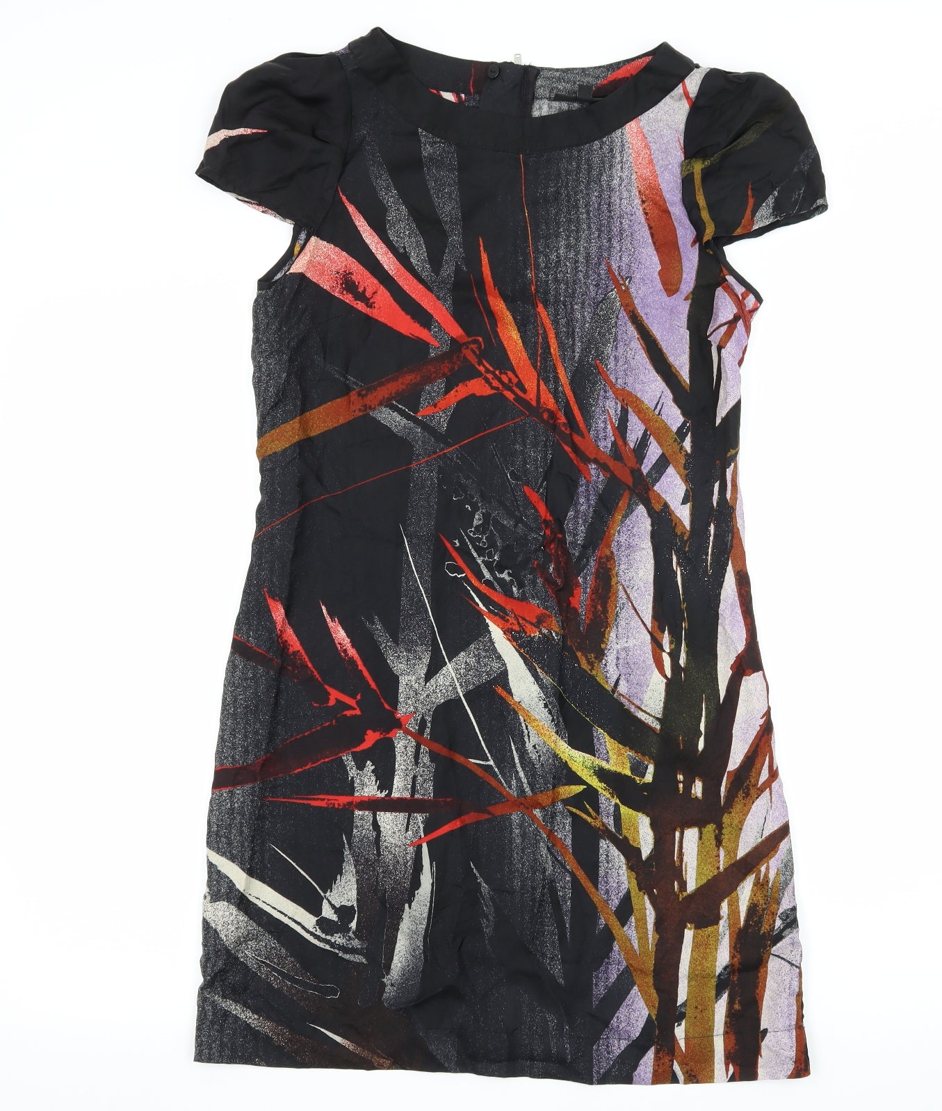 Warehouse Womens Black Geometric Satin A-Line  Size 10