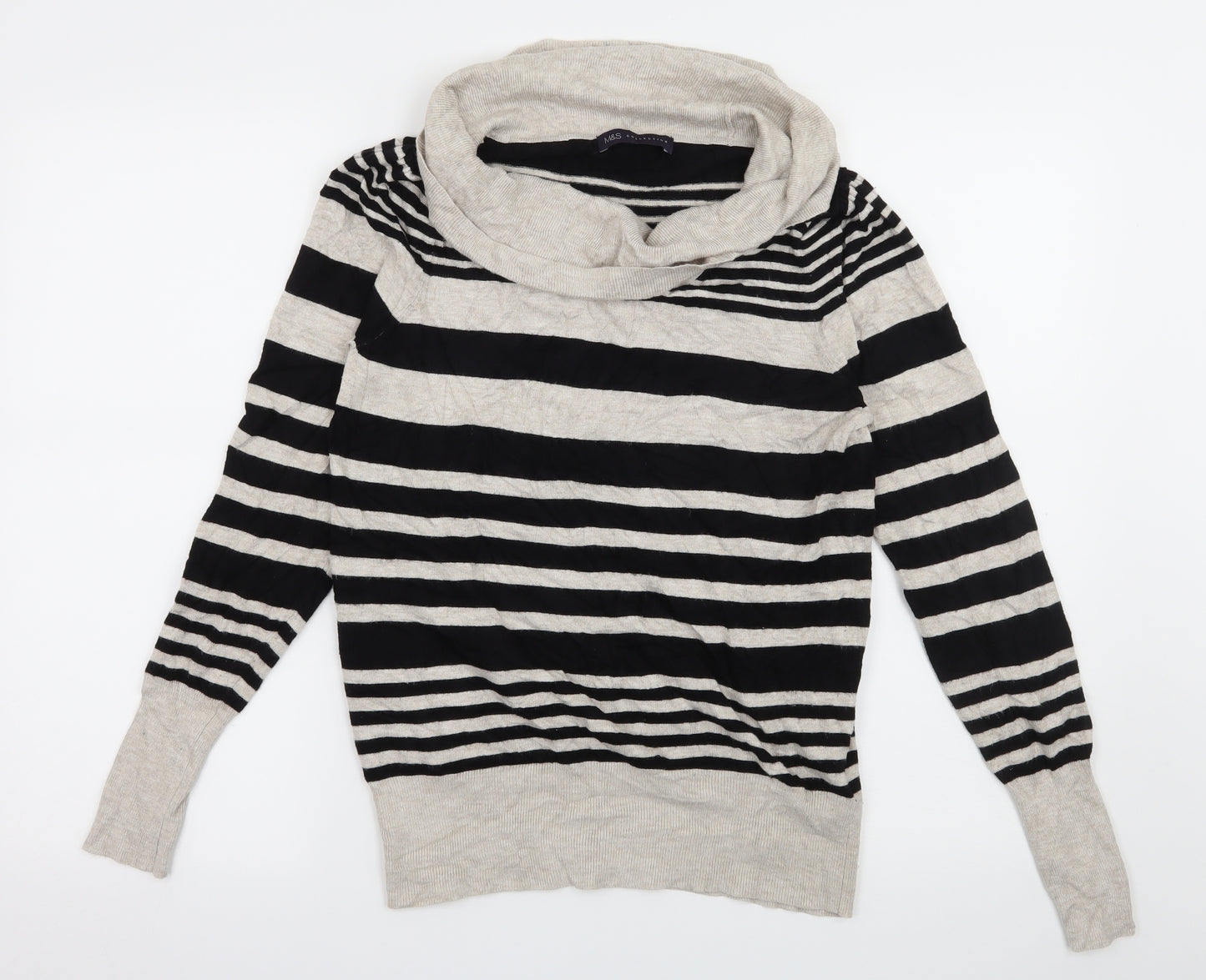 Marks and Spencer Womens Beige Striped Knit Pullover Jumper Size 12