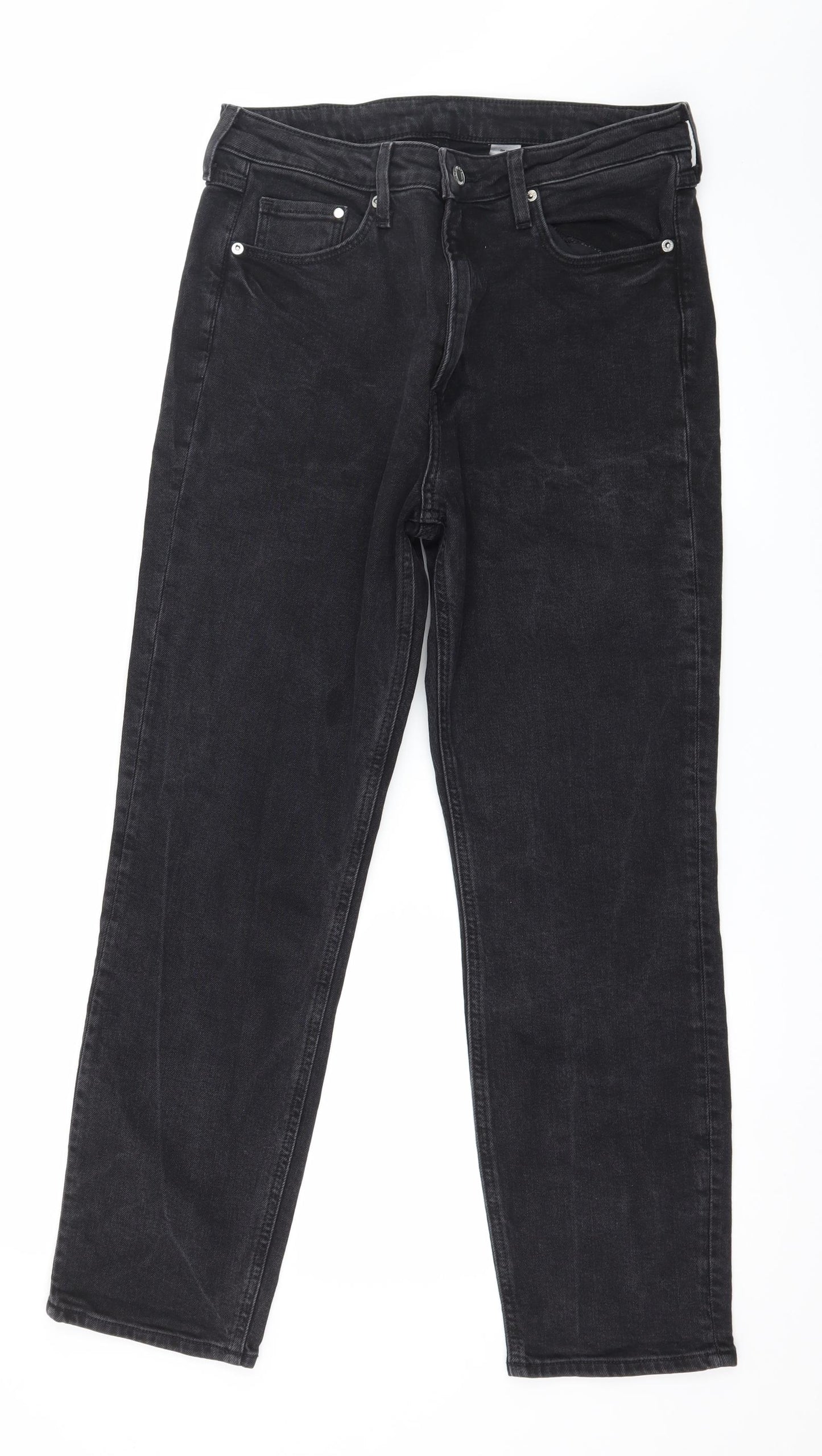 H&M Womens Black  Denim Straight Jeans Size 12 L27 in