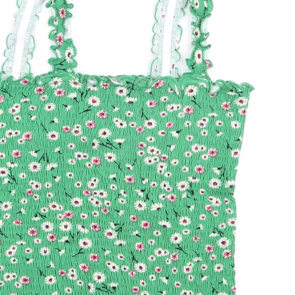 New Look Womens Green Floral Jersey Basic Tank Size 14