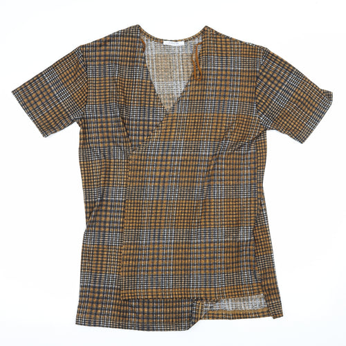 Zara Womens Brown Check Jersey Basic Blouse Size S
