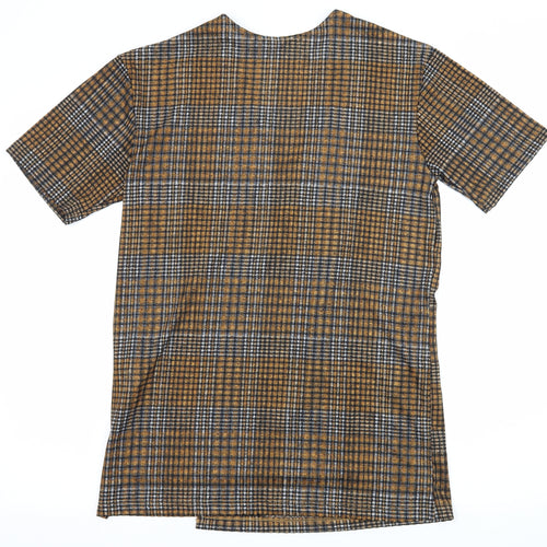 Zara Womens Brown Check Jersey Basic Blouse Size S