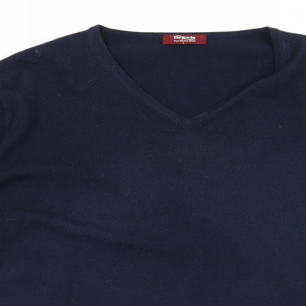 T.M.Lewin Mens Blue  Knit Pullover Jumper Size L