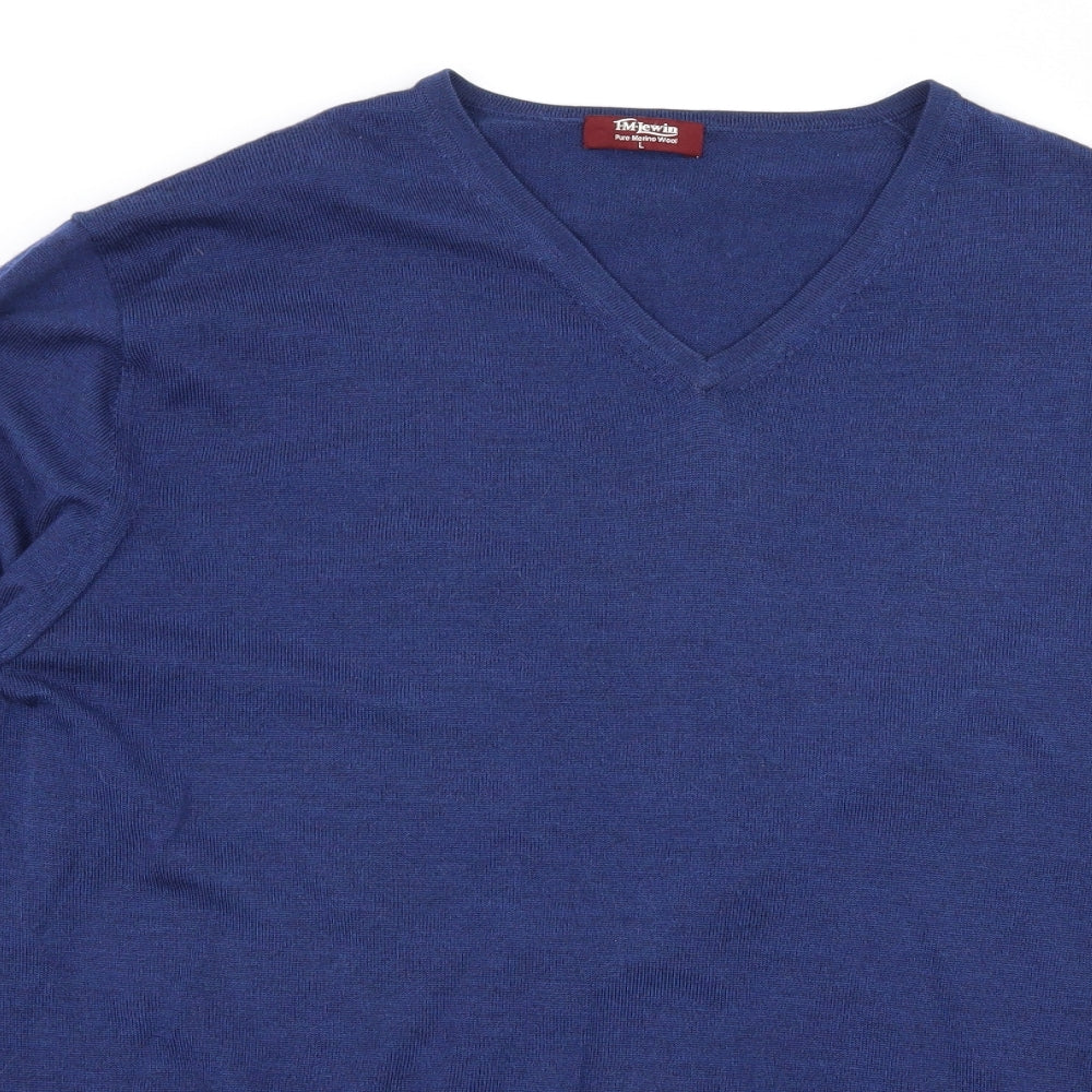 T.M.Lewin Mens Blue  Knit Pullover Jumper Size L