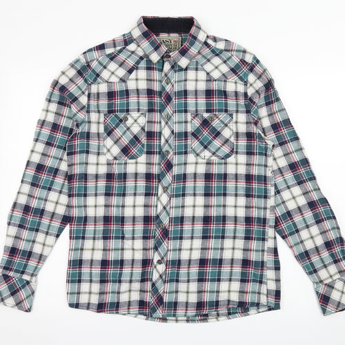 Easy Mens Blue Plaid   Button-Up Size M