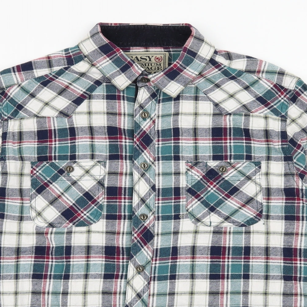 Easy Mens Blue Plaid   Button-Up Size M