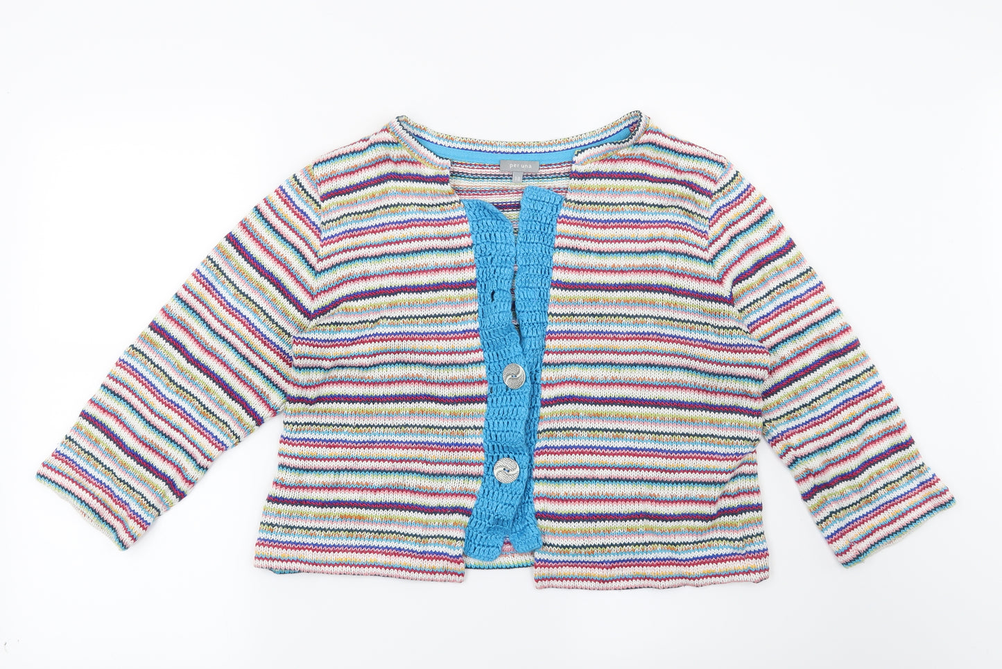 Per Una Womens Blue Striped  Cardigan Jumper Size 18