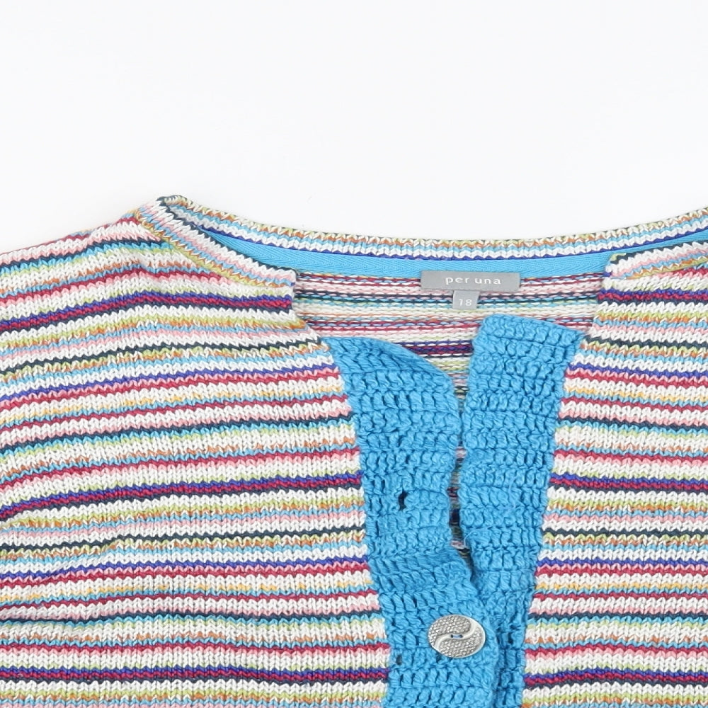 Per Una Womens Blue Striped  Cardigan Jumper Size 18