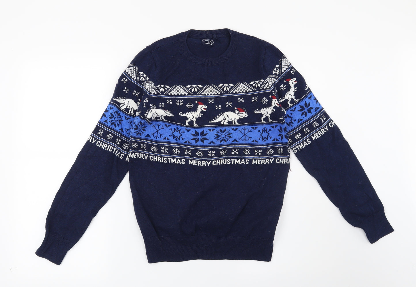 NEXT Boys Blue   Pullover Jumper Size 12 Years  - Christmas Dinosaur