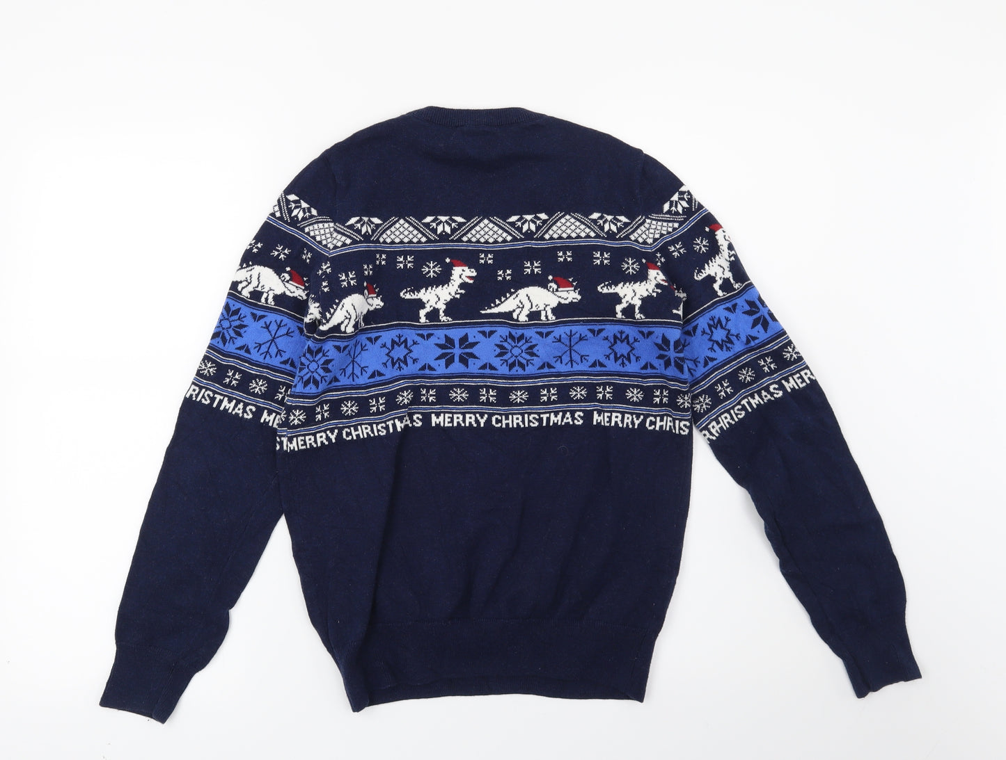 NEXT Boys Blue   Pullover Jumper Size 12 Years  - Christmas Dinosaur