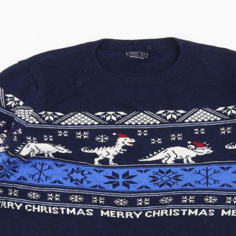 NEXT Boys Blue   Pullover Jumper Size 12 Years  - Christmas Dinosaur