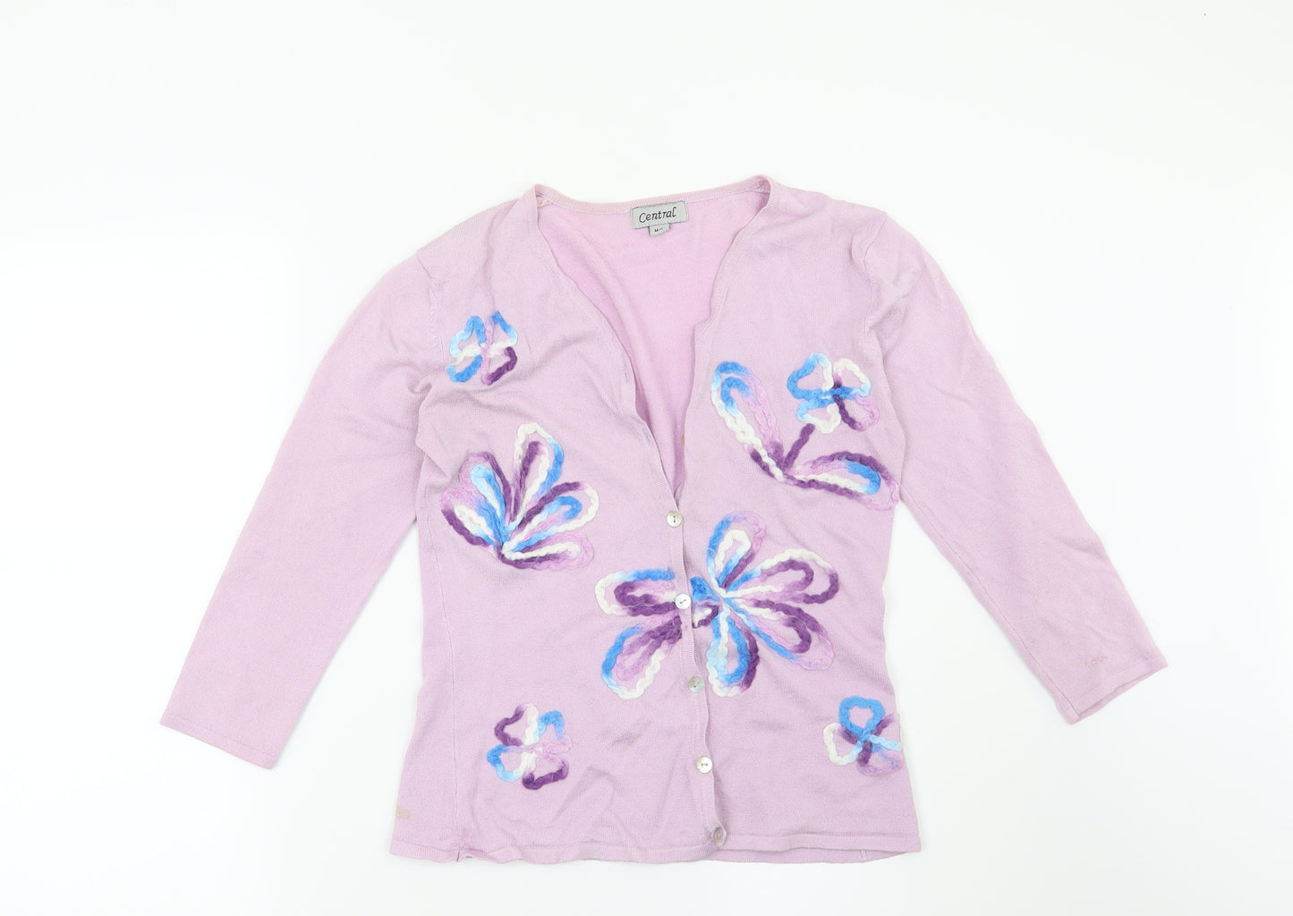 Central Womens Purple Floral  Cardigan Jumper Size M
