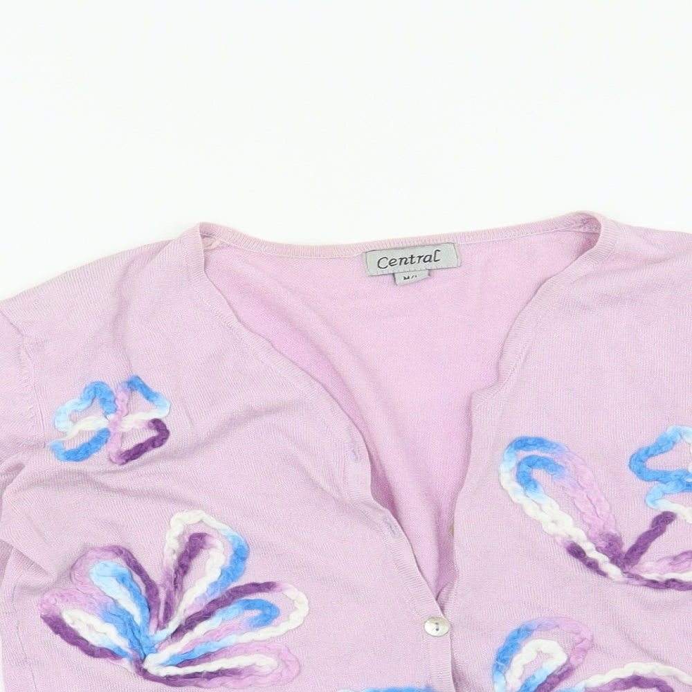 Central Womens Purple Floral  Cardigan Jumper Size M