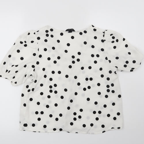 New Look Womens White Polka Dot  Basic Blouse Size 14