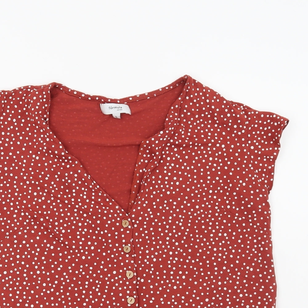 Preworn Womens Orange Polka Dot  Basic Blouse Size L
