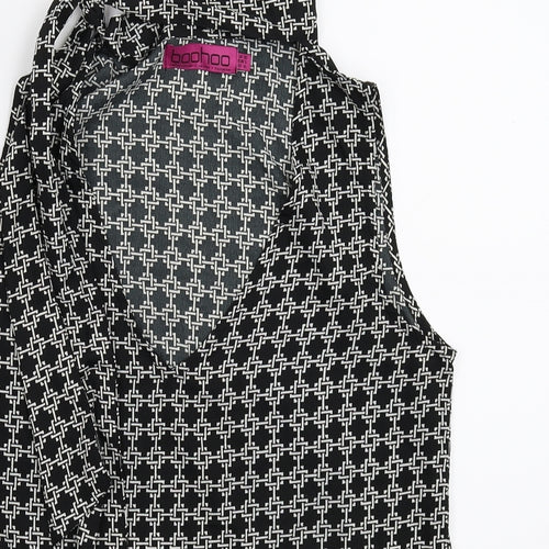 Boohoo Womens Black Geometric  Basic T-Shirt Size 10