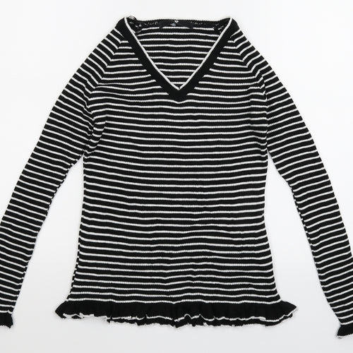 Very Womens Black Striped Knit Pullover Jumper Size 10