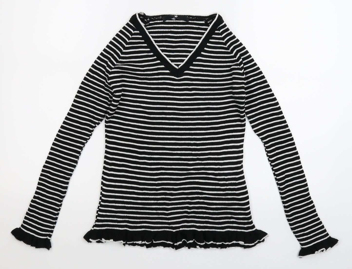 Very Womens Black Striped Knit Pullover Jumper Size 10