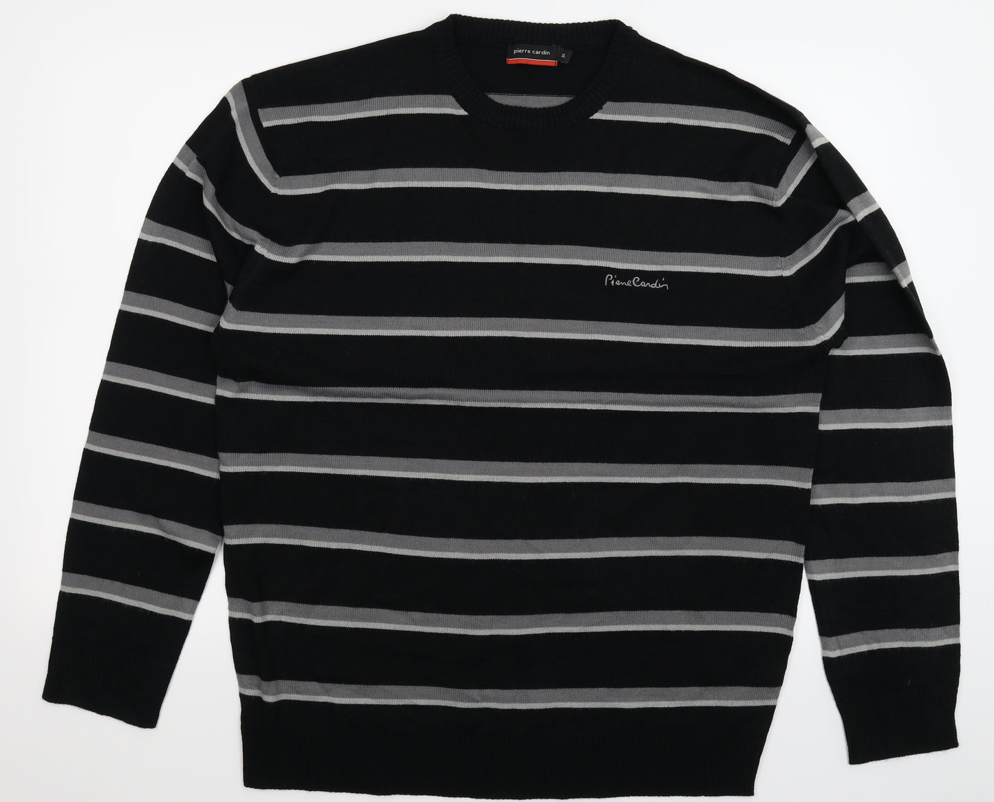 Pierre Cardin Mens Black Striped Knit Pullover Jumper Size XL