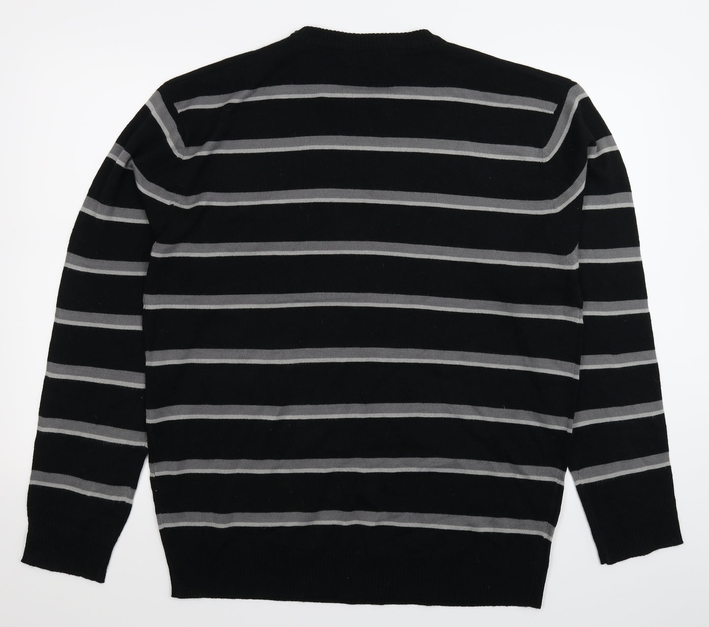 Pierre Cardin Mens Black Striped Knit Pullover Jumper Size XL
