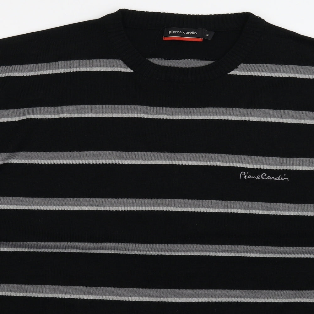 Pierre Cardin Mens Black Striped Knit Pullover Jumper Size XL