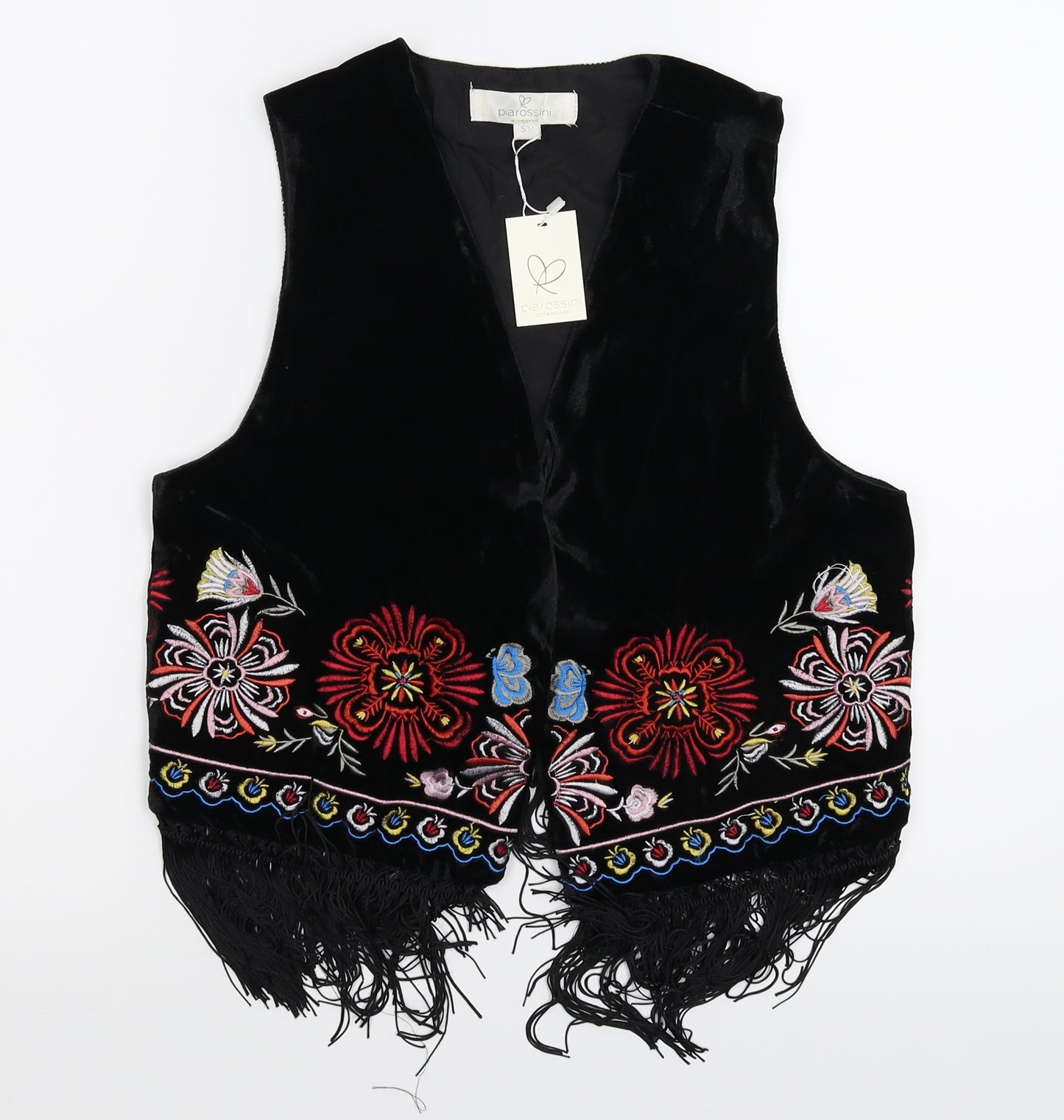 Piarossini Womens Black Floral  Jacket Waistcoat Size M