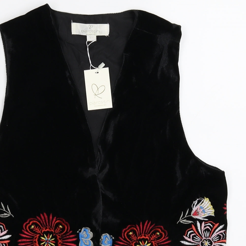 Piarossini Womens Black Floral  Jacket Waistcoat Size M