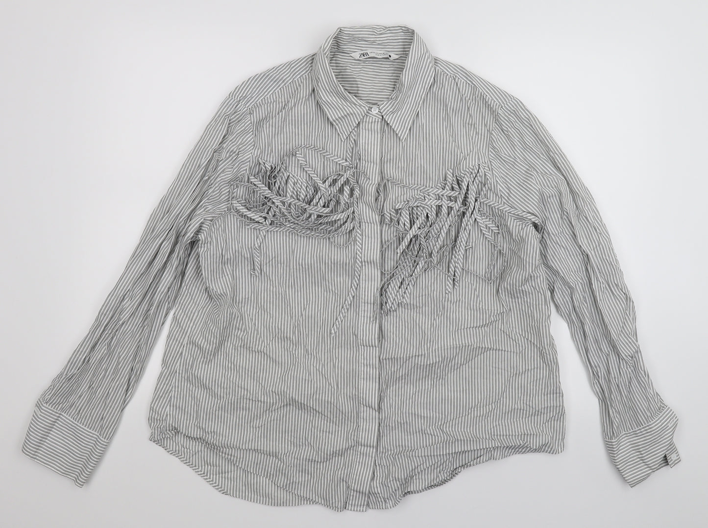Zara Womens White Striped  Basic Button-Up Size 2XL