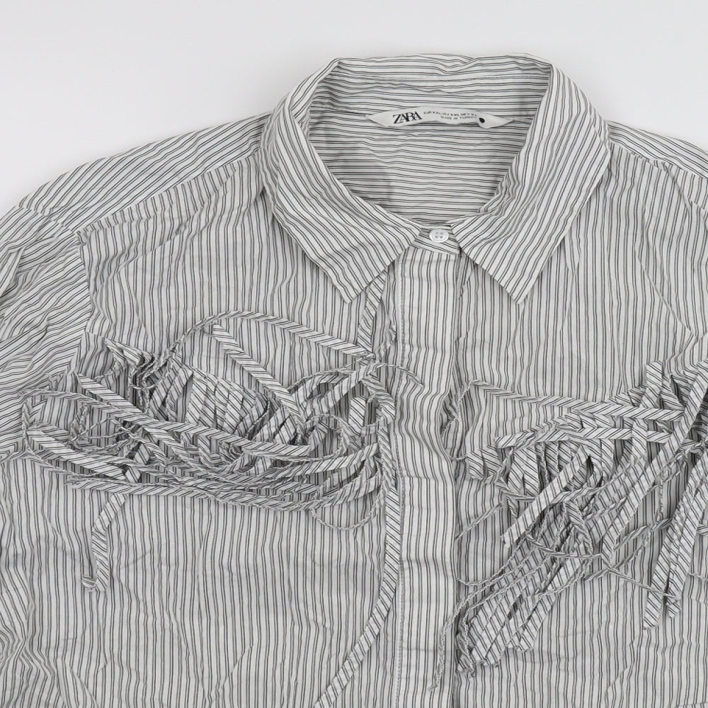 Zara Womens White Striped  Basic Button-Up Size 2XL