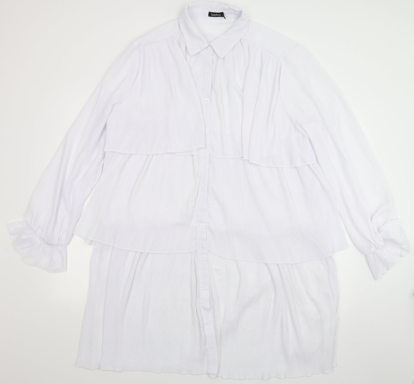 Boohoo Womens White  Rayon Shirt Dress  Size 18