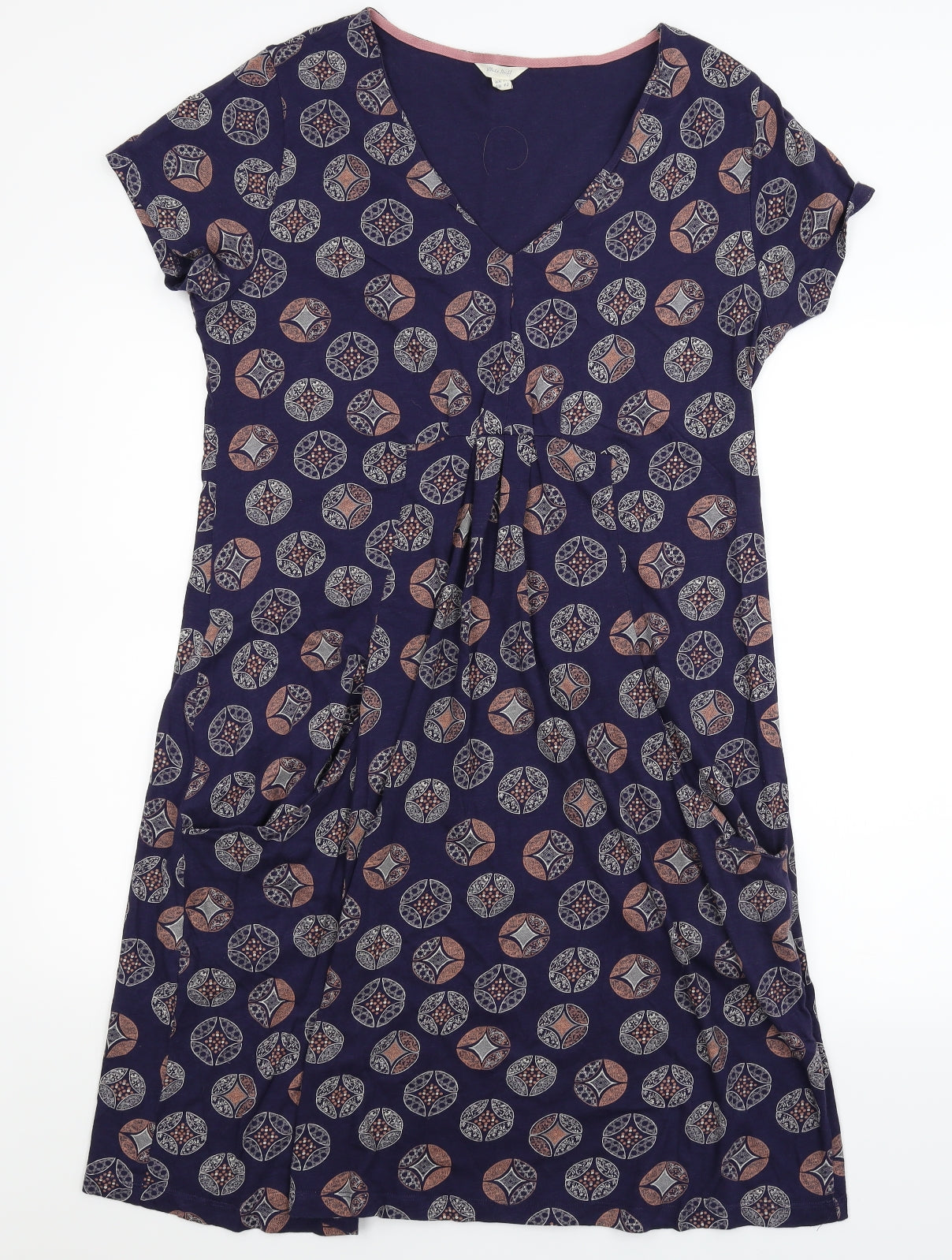 White Stuff Womens Blue Geometric  T-Shirt Dress  Size 14