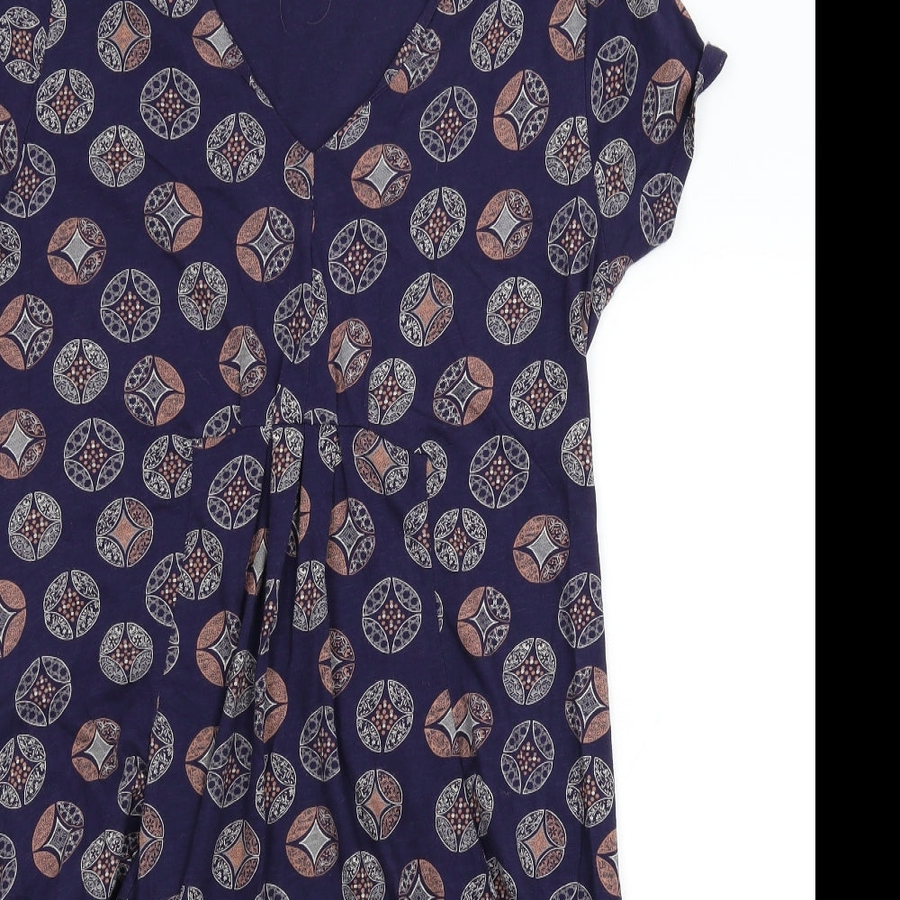 White Stuff Womens Blue Geometric  T-Shirt Dress  Size 14
