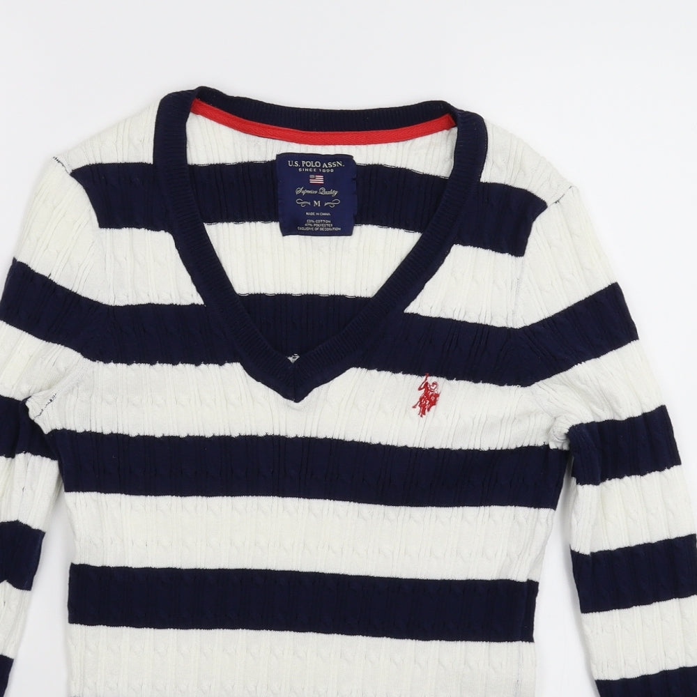 US Polo Assn. Womens Multicoloured Striped Knit Pullover Jumper Size M