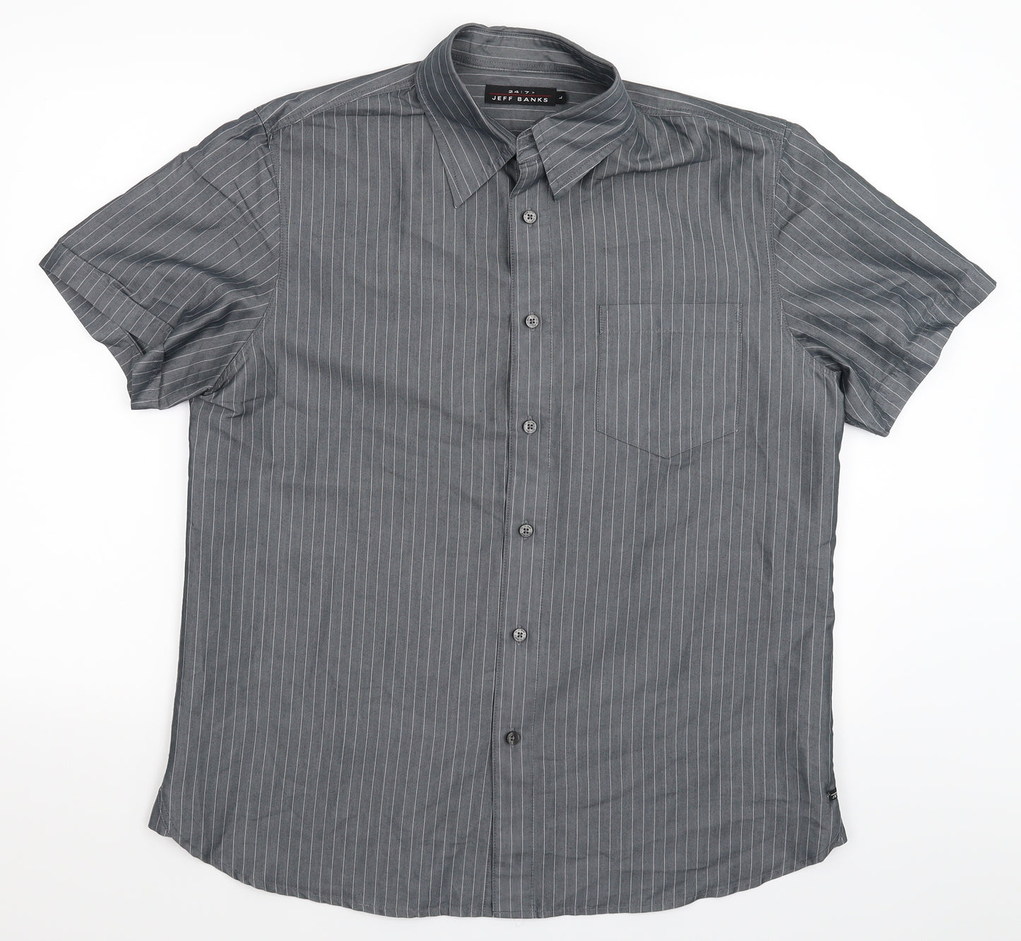 Jeff Banks Mens Grey Striped   Dress Shirt Size L