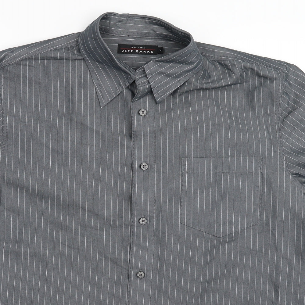Jeff Banks Mens Grey Striped   Dress Shirt Size L