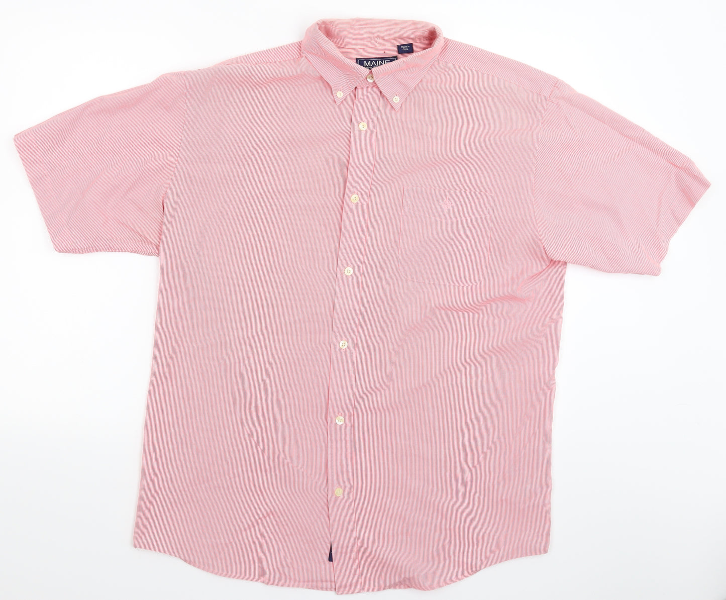 Maine Mens Pink Striped   Dress Shirt Size L