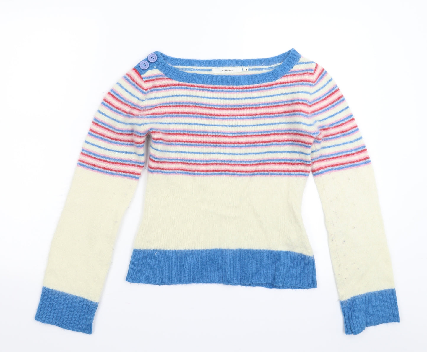 Woman's Secret Womens White Striped Knit Pullover Jumper Size M
