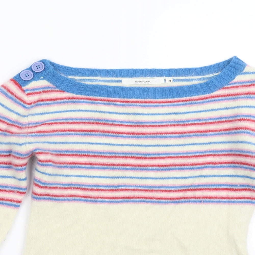 Woman's Secret Womens White Striped Knit Pullover Jumper Size M