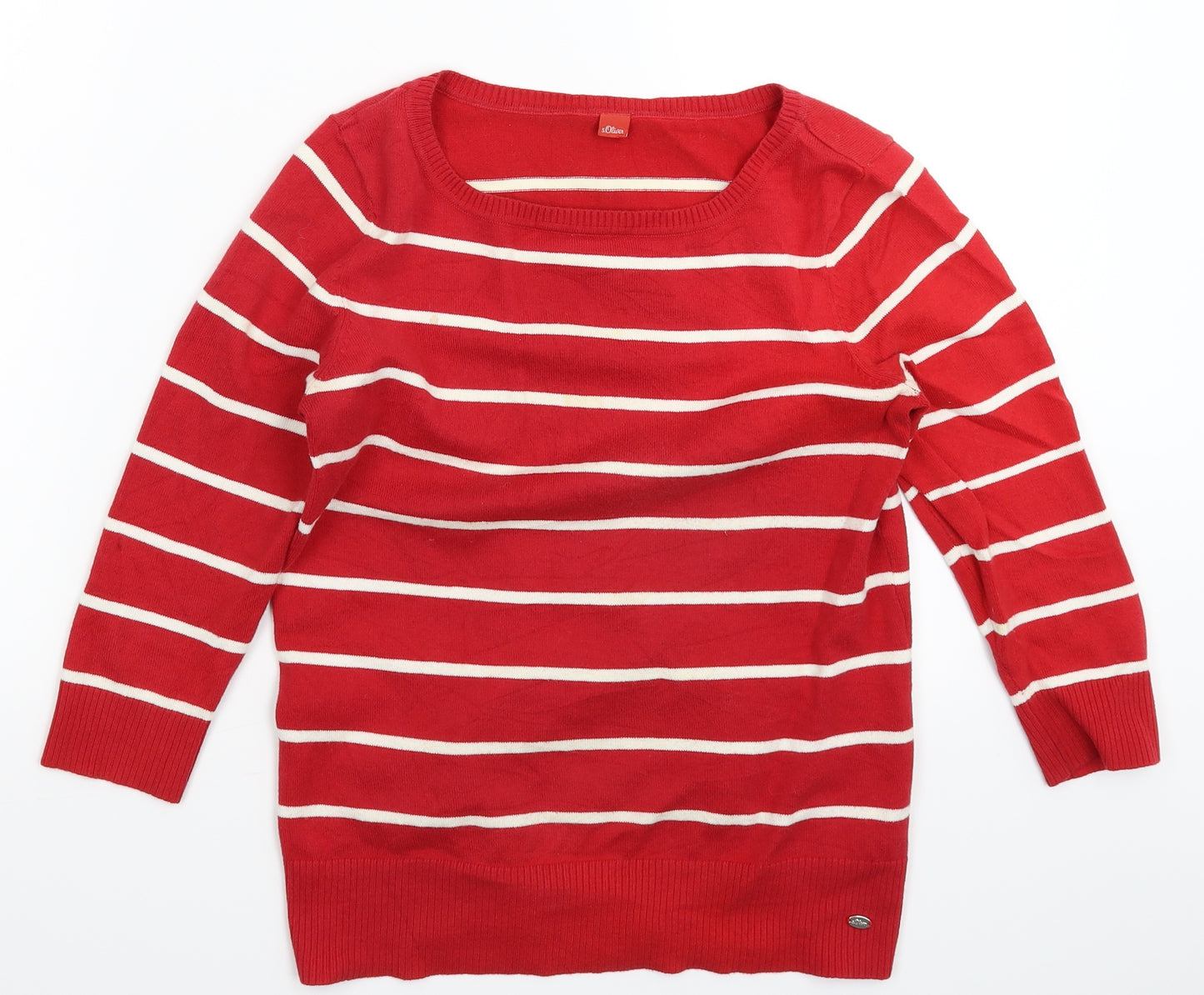 s.Oliver Womens Red Striped Knit Pullover Jumper Size 10