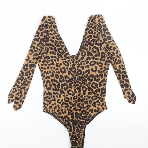 Pretty Little Thing Womens Black Animal Print  Leotard One-Piece Size 10
