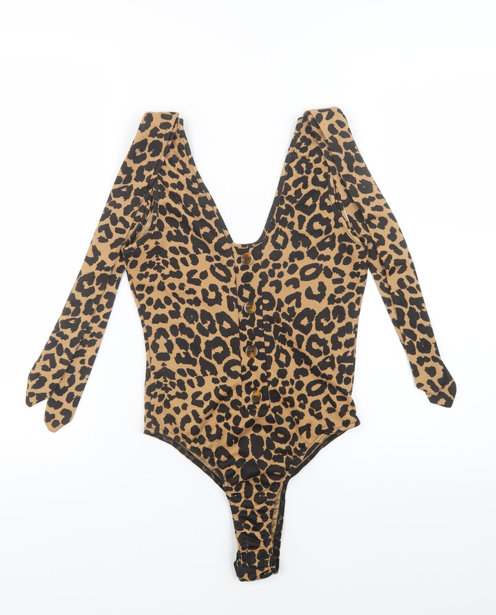 Pretty Little Thing Womens Black Animal Print Leotard One-Piece Size 10