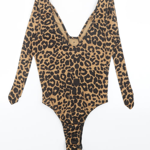 Pretty Little Thing Womens Black Animal Print  Leotard One-Piece Size 10