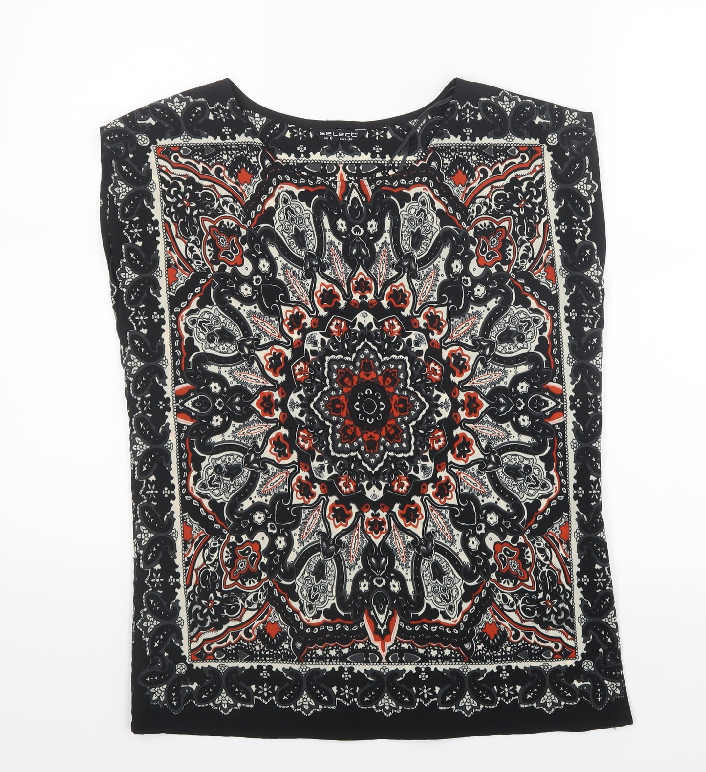 Select Womens Black Paisley  Basic Blouse Size 6