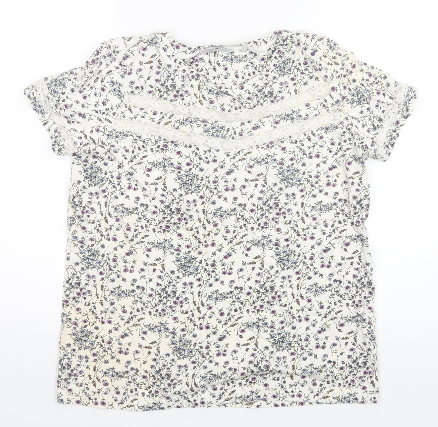 NEXT Womens White Floral  Basic T-Shirt Size 14