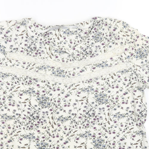 NEXT Womens White Floral  Basic T-Shirt Size 14