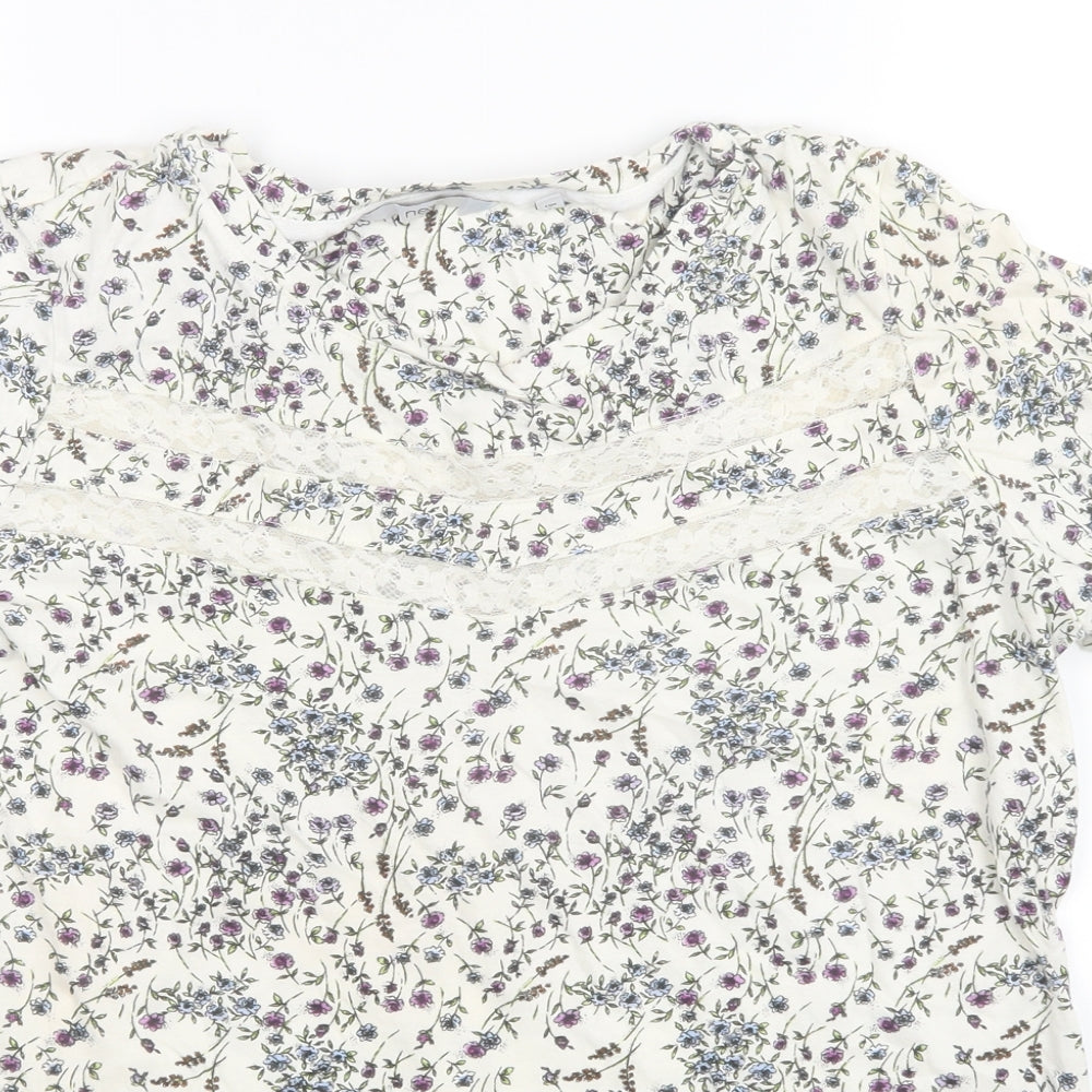 NEXT Womens White Floral  Basic T-Shirt Size 14