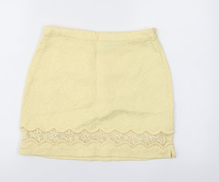 Top Shop Womens Yellow Floral  A-Line Skirt Size 10