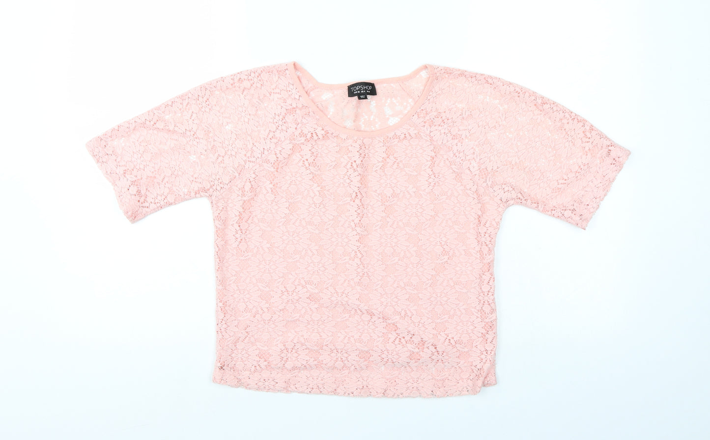 Top Shop Womens Pink Floral  Basic Blouse Size 8  - floral lace detail